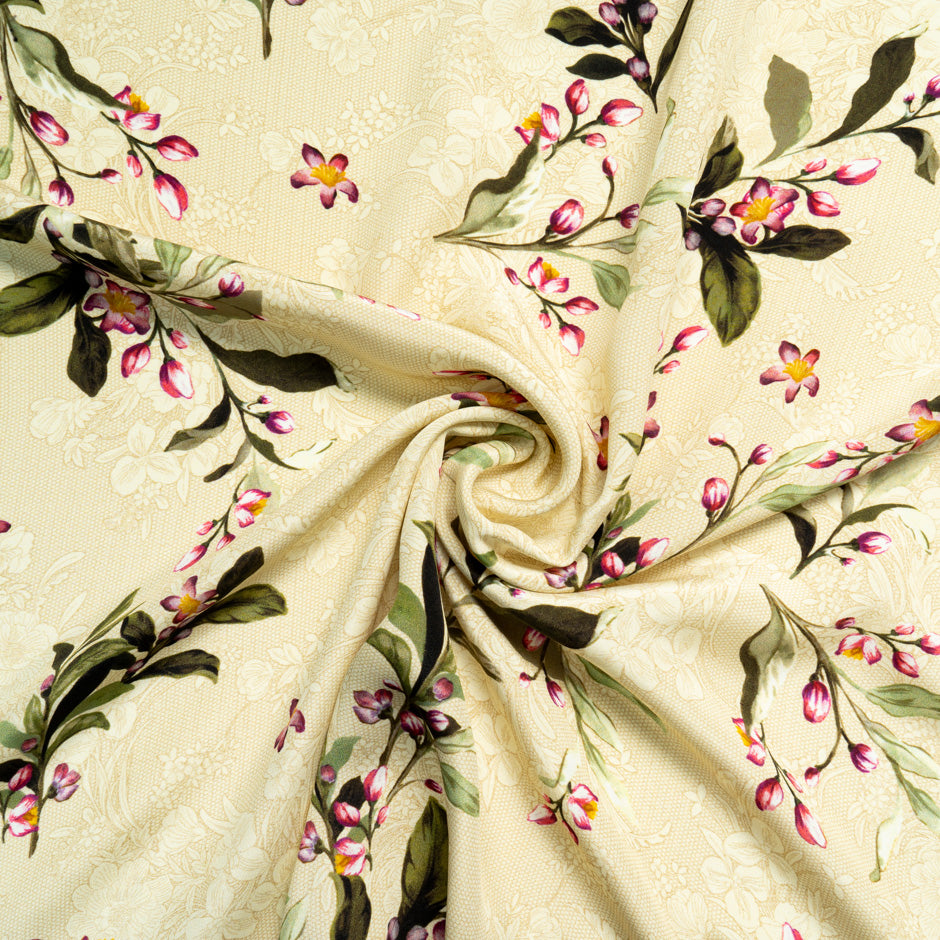 Floral & Lace Printed Vanilla Double Silk Crêpe