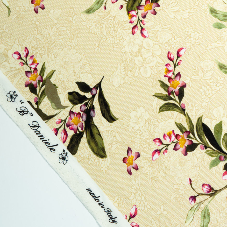 Floral & Lace Printed Vanilla Double Silk Crêpe