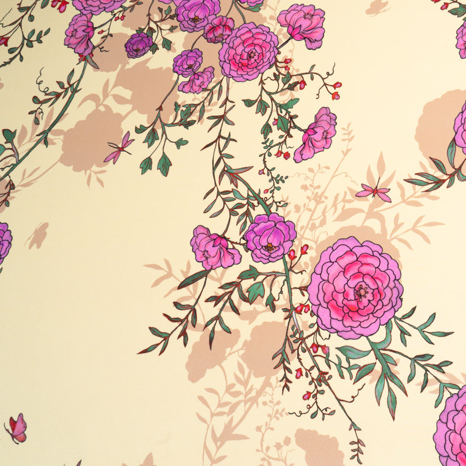 Pink Floral Printed Vanilla Double Silk Crêpe