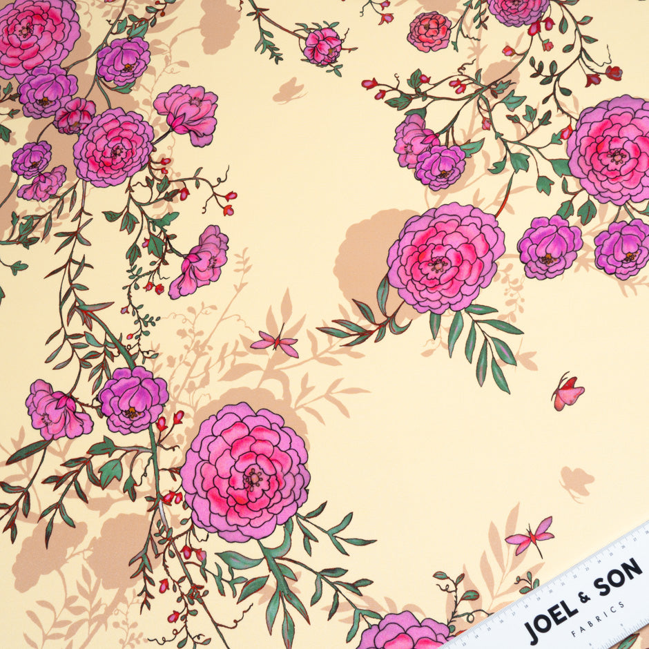 Pink Floral Printed Vanilla Double Silk Crêpe