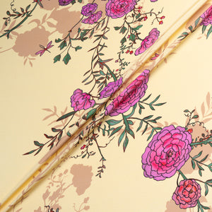 Pink Floral Printed Vanilla Double Silk Crêpe