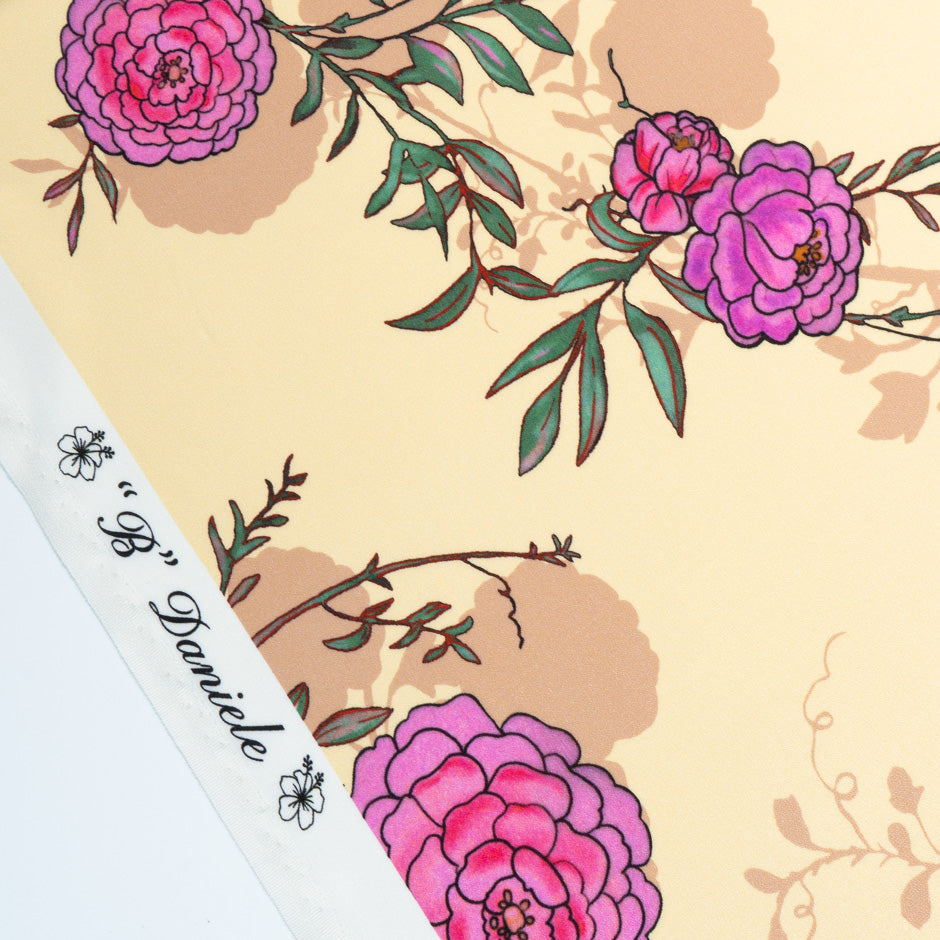 Pink Floral Printed Vanilla Double Silk Crêpe