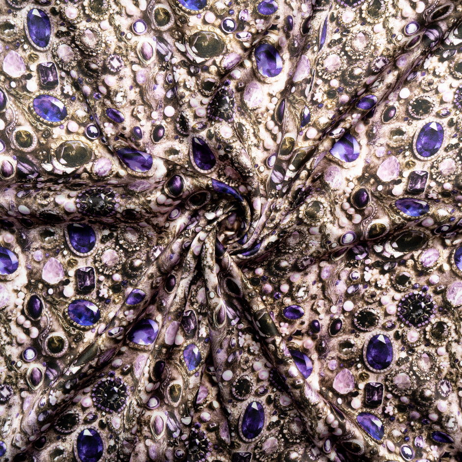 Purple Jewel Printed Pure Silk Satin