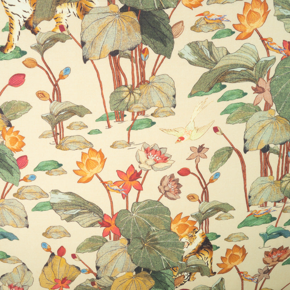 Tiger & Floral Printed Stretch Wool