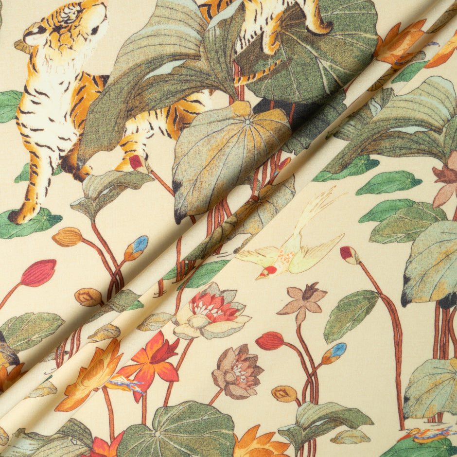 Tiger & Floral Printed Stretch Wool