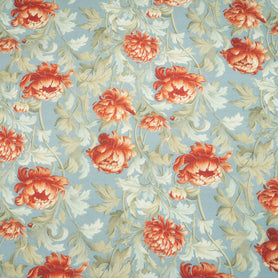 Deep Orange Floral Printed Wool & Silk Blend Challis