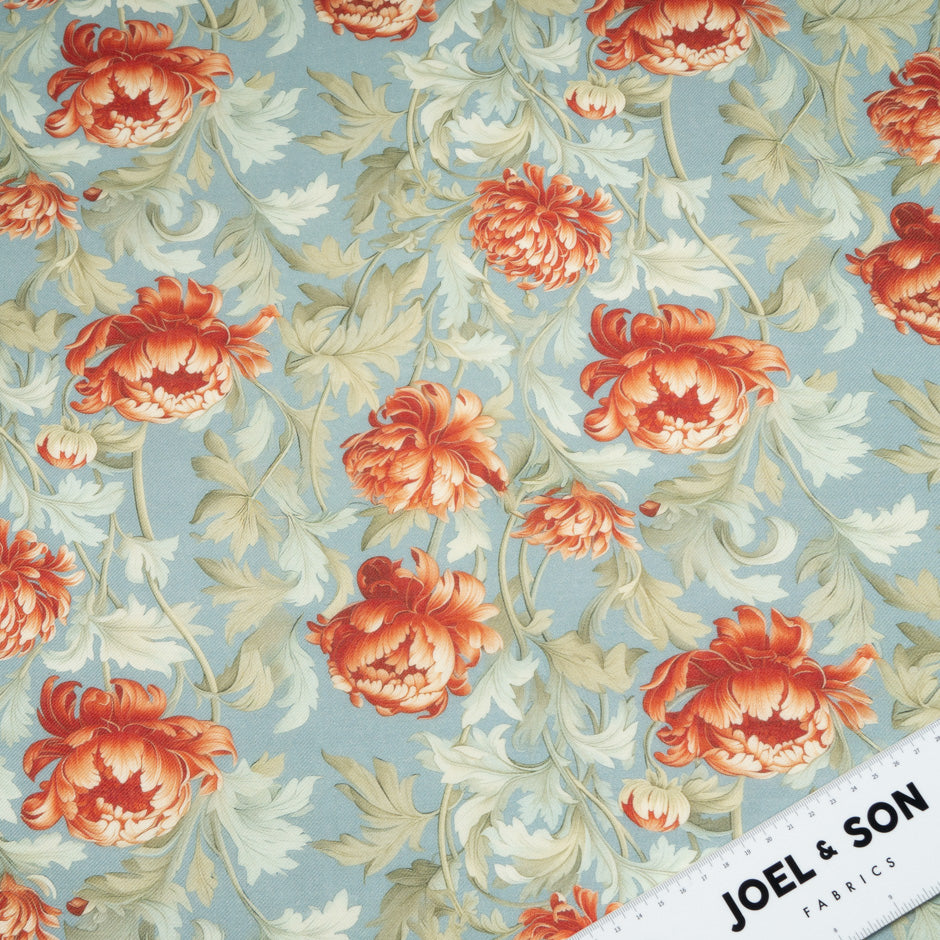 Deep Orange Floral Printed Wool & Silk Blend Challis