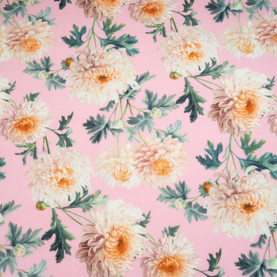 Floral Printed Pink Wool & Silk Blend Challis