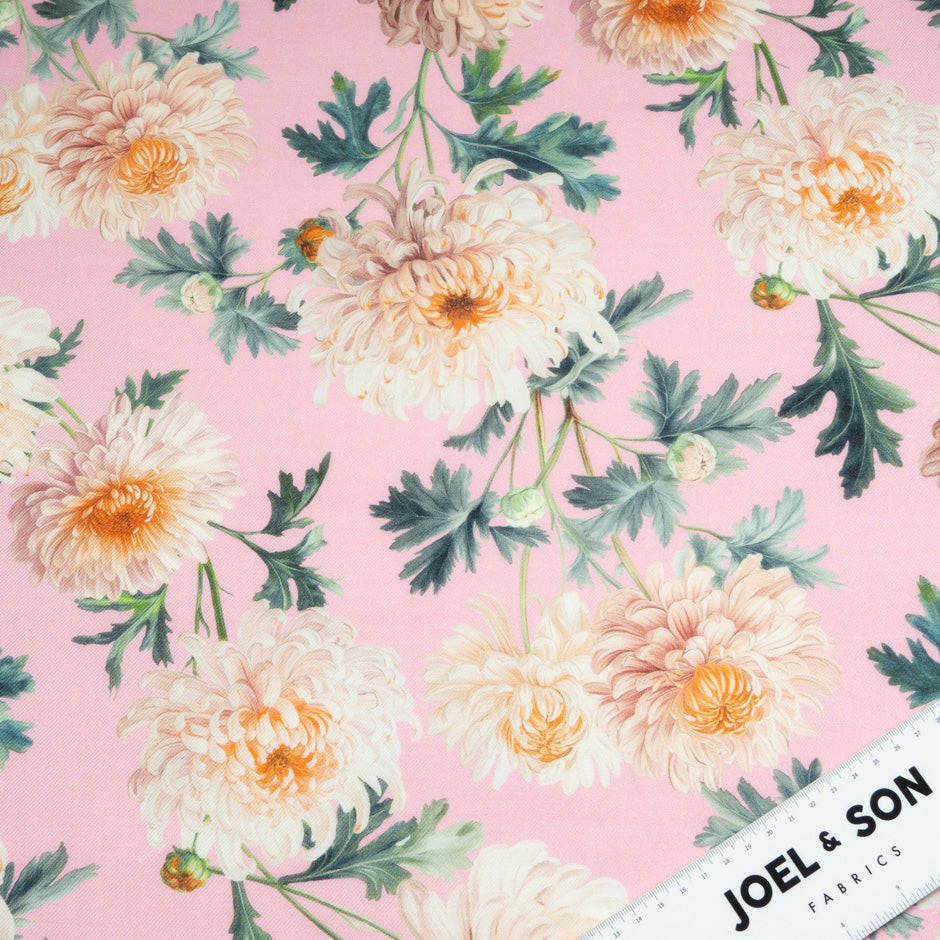 Floral Printed Pink Wool & Silk Blend Challis