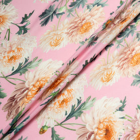 Floral Printed Pink Wool & Silk Blend Challis