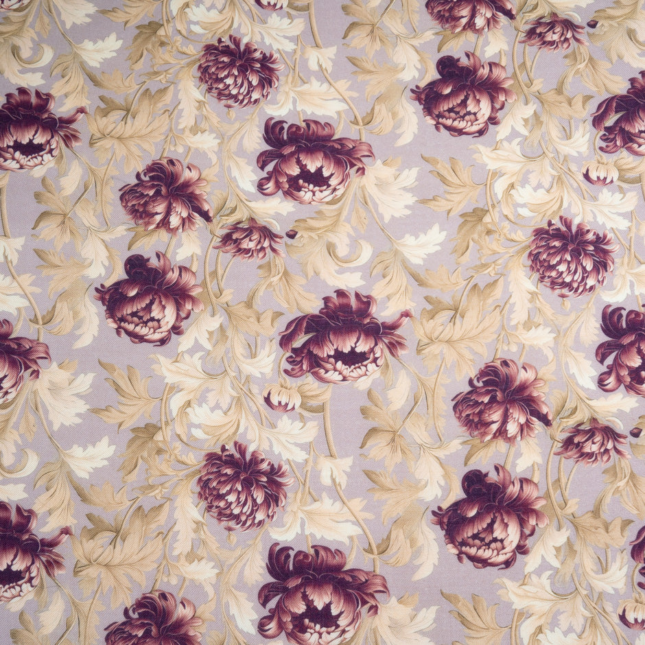 Deep Plum Floral Printed Wool & Silk Blend Challis