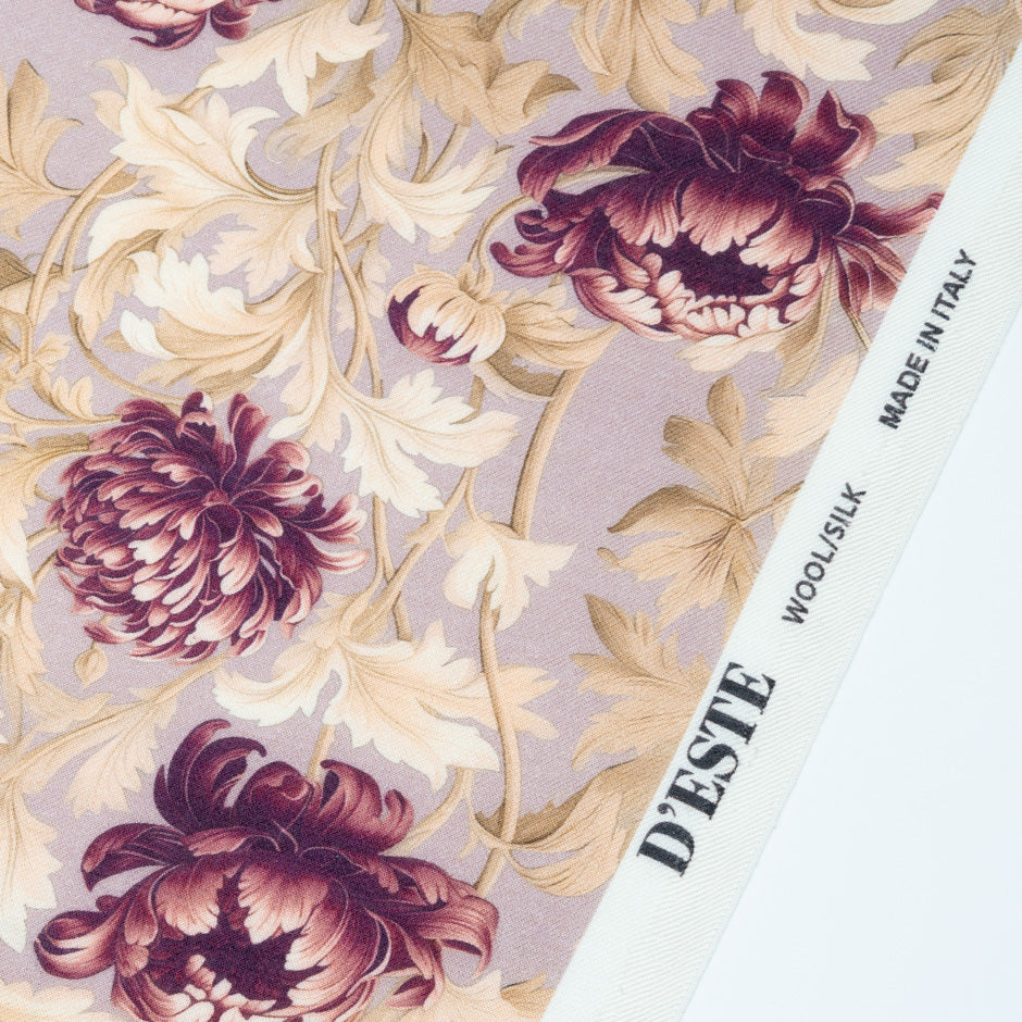 Deep Plum Floral Printed Wool & Silk Blend Challis