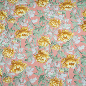 Rich Yellow Floral Printed Wool & Silk Blend Challis