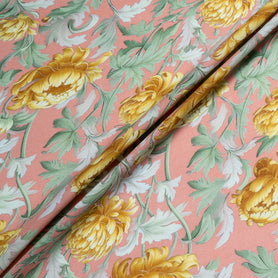 Rich Yellow Floral Printed Wool & Silk Blend Challis