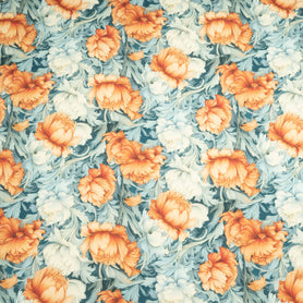 Orange Floral Printed Wool & Silk Blend Challis