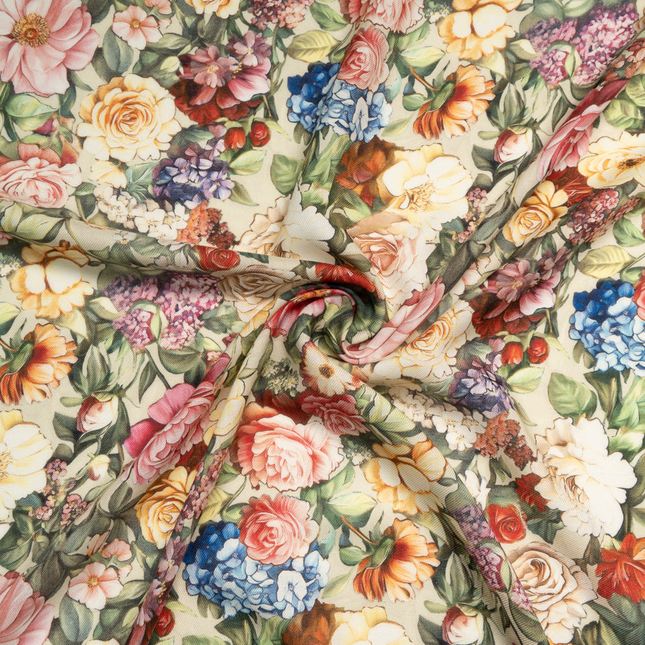 Multi Floral Printed Wool & Silk Blend Challis