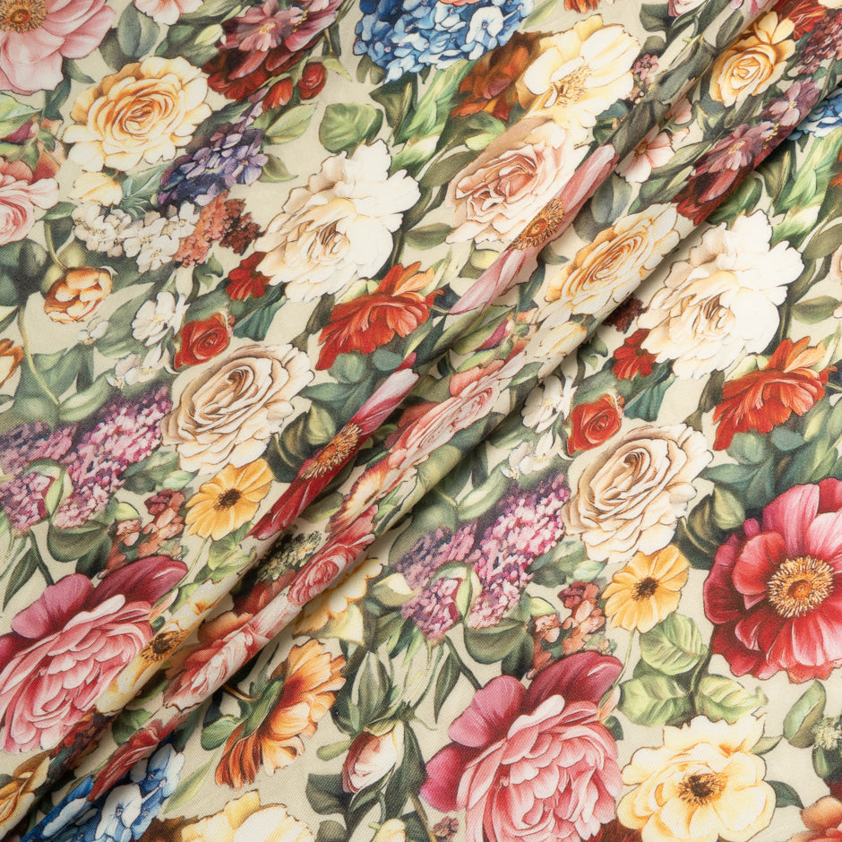 Multi Floral Printed Wool & Silk Blend Challis