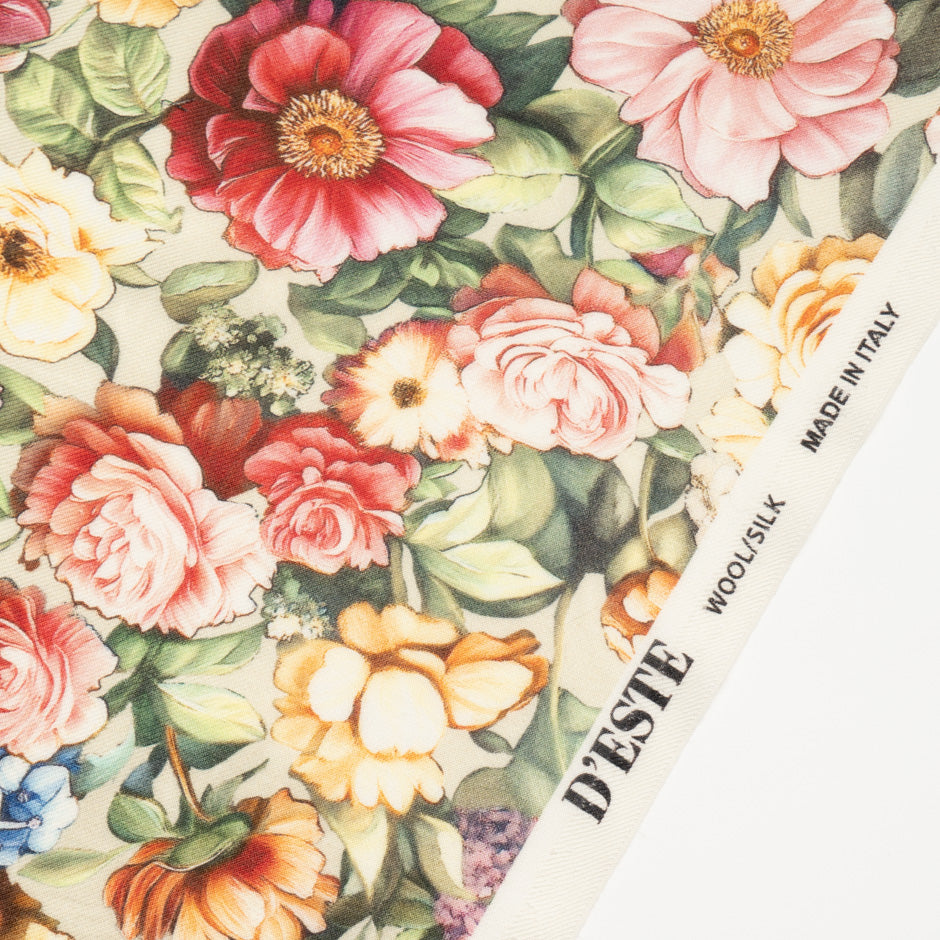 Multi Floral Printed Wool & Silk Blend Challis