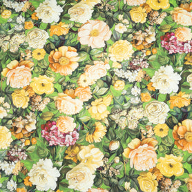 Yellow Floral Printed Wool & Silk Blend Challis