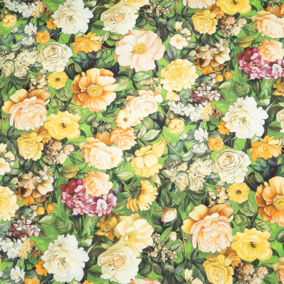 Yellow Floral Printed Wool & Silk Blend Challis