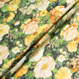 Yellow Floral Printed Wool & Silk Blend Challis