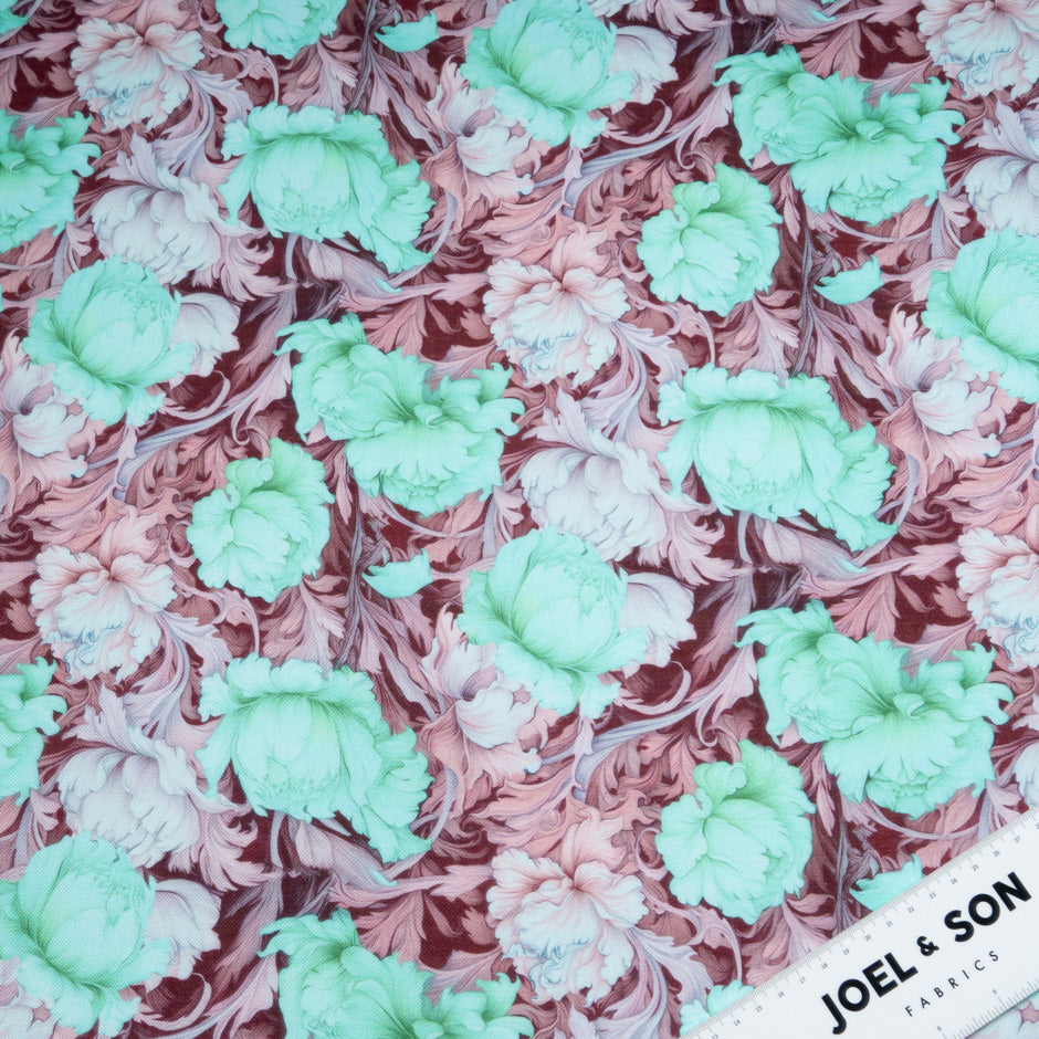 Mint Floral Printed Wool & Silk Blend Challis