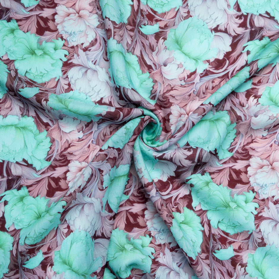 Mint Floral Printed Wool & Silk Blend Challis
