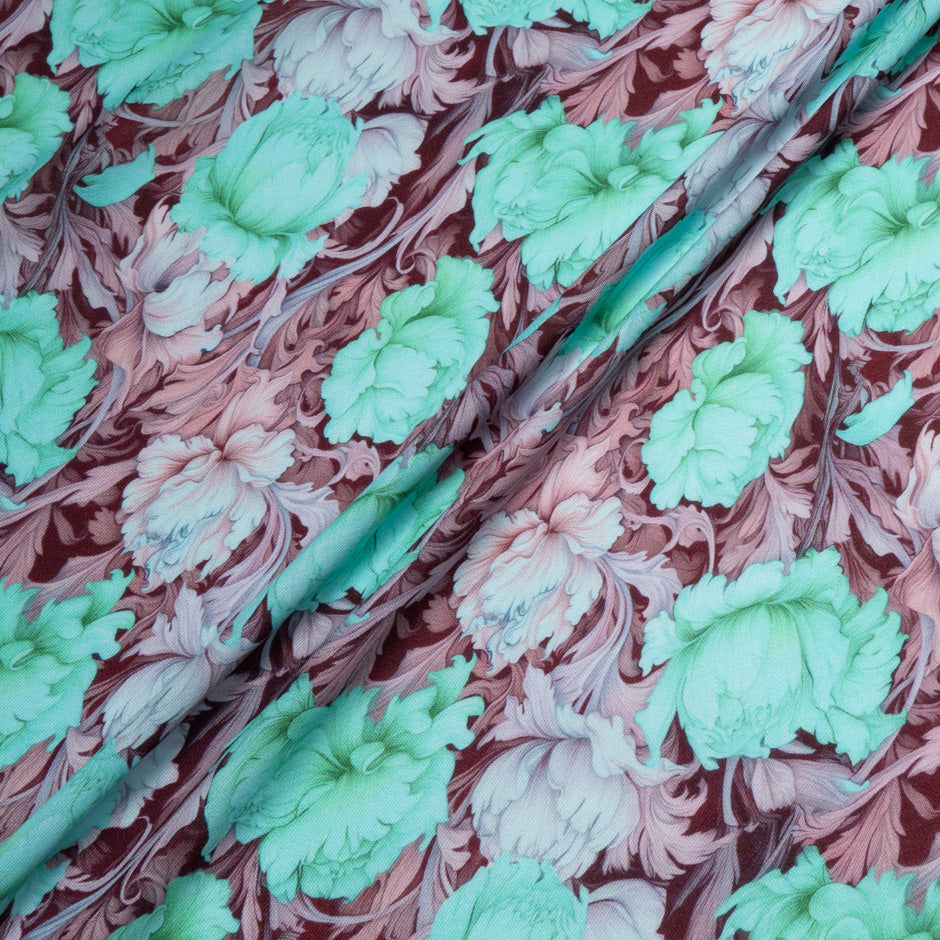 Mint Floral Printed Wool & Silk Blend Challis