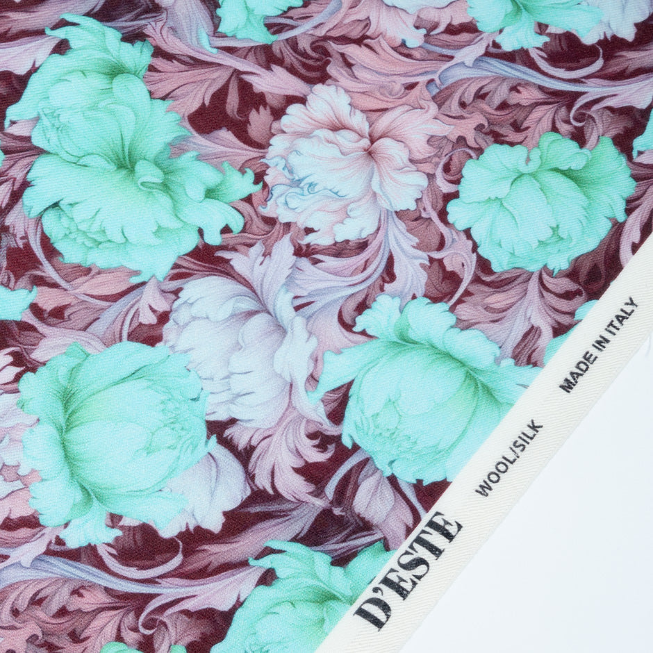 Mint Floral Printed Wool & Silk Blend Challis