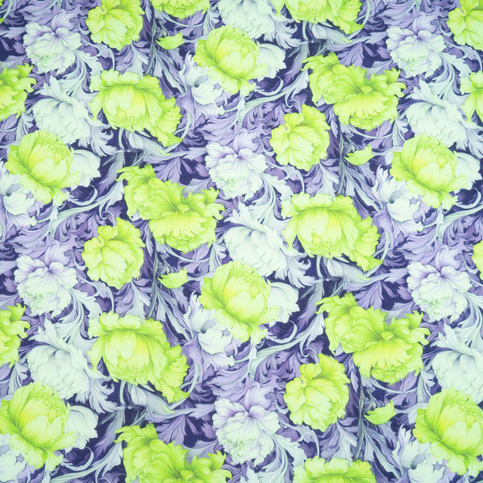 Green Floral Printed Wool & Silk Blend Challis