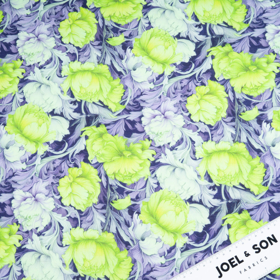 Green Floral Printed Wool & Silk Blend Challis