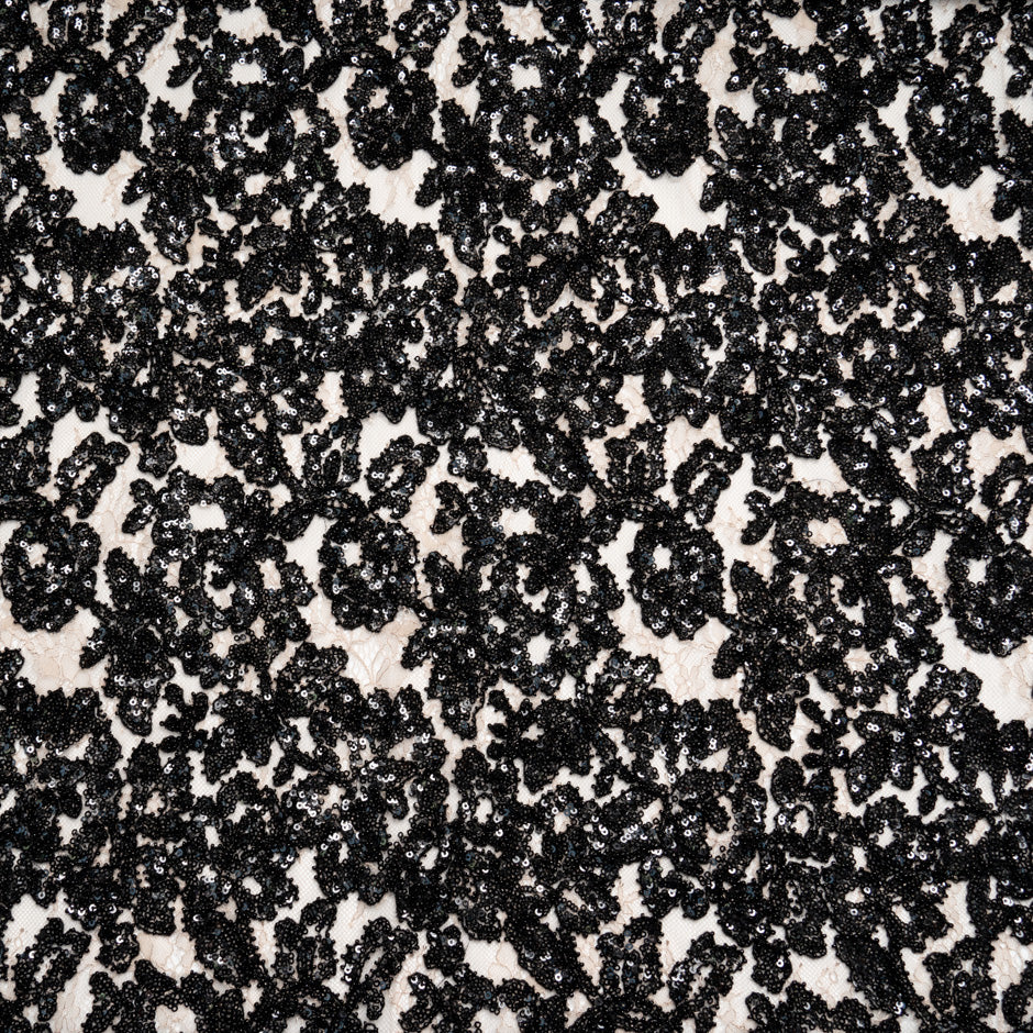 Black Sequinned Nude Lace