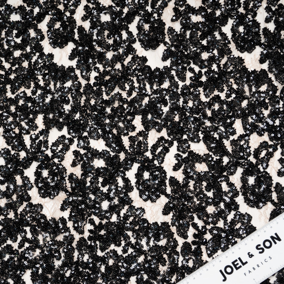 Black Sequinned Nude Lace