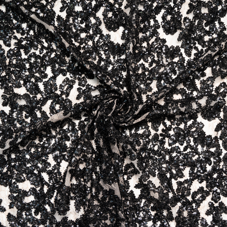 Black Sequinned Nude Lace
