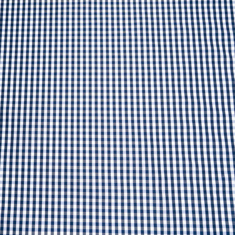 Navy Blue Gingham Check Poly Taffeta