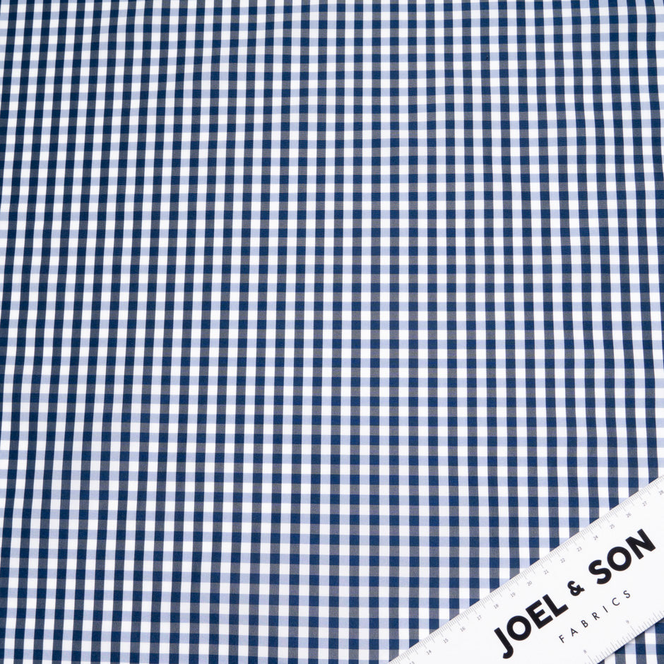 Navy Blue Gingham Check Poly Taffeta