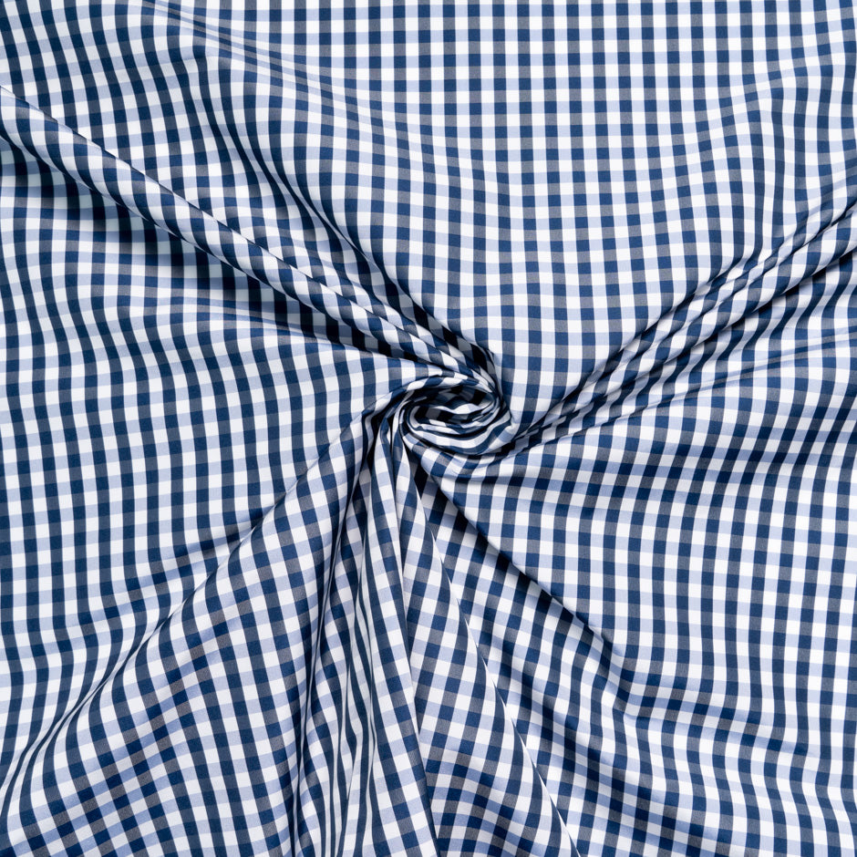 Navy Blue Gingham Check Poly Taffeta