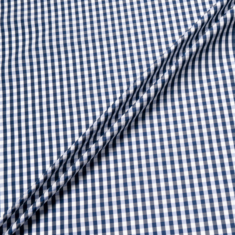 Navy Blue Gingham Check Poly Taffeta