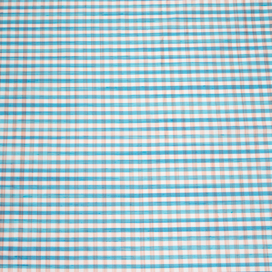 Blue & Peach Checkered Silk Shantung