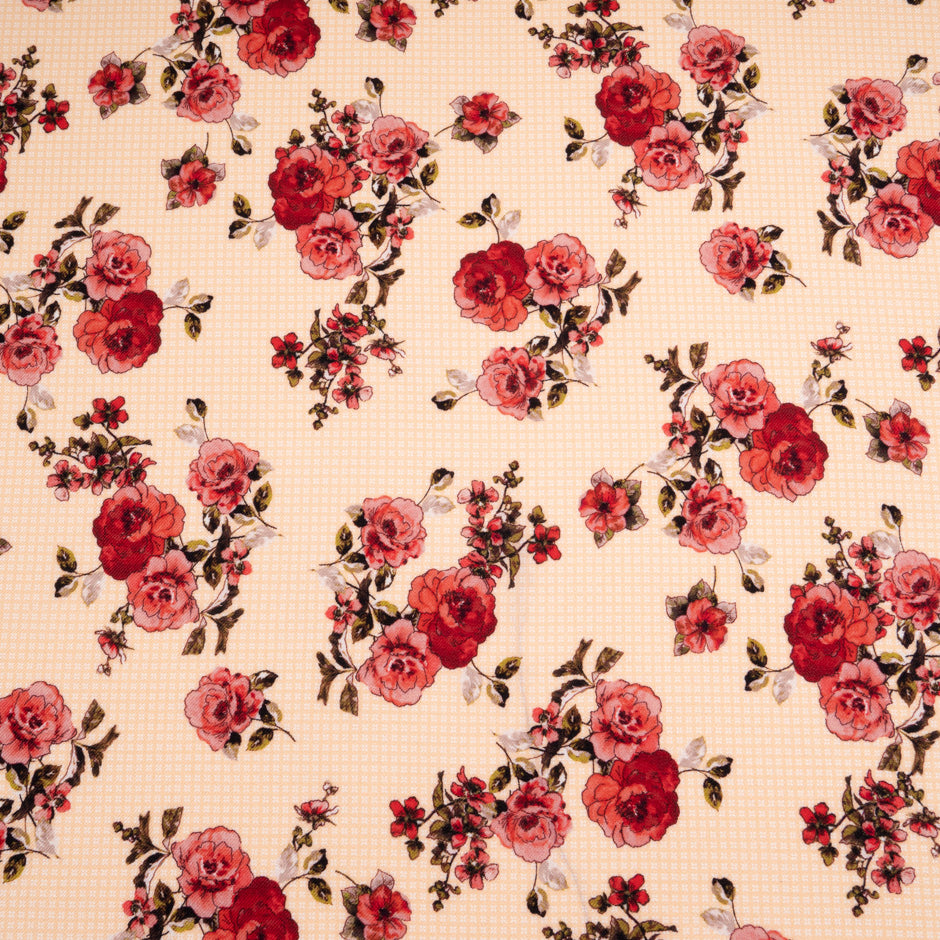 Red Floral Printed Peach Merino Wool