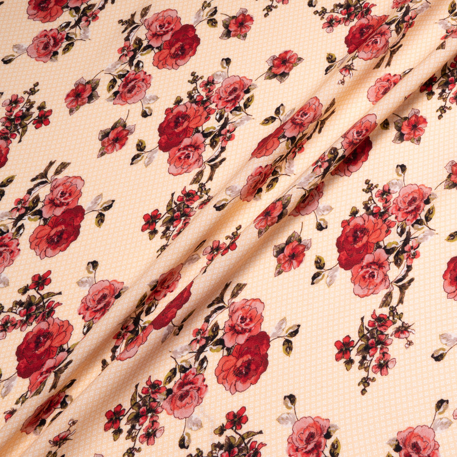 Red Floral Printed Peach Merino Wool