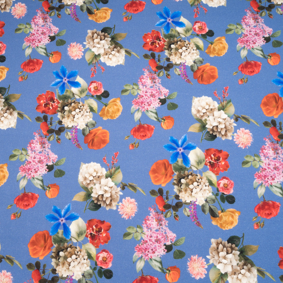 Bold Floral Printed Sky Blue Merino Wool