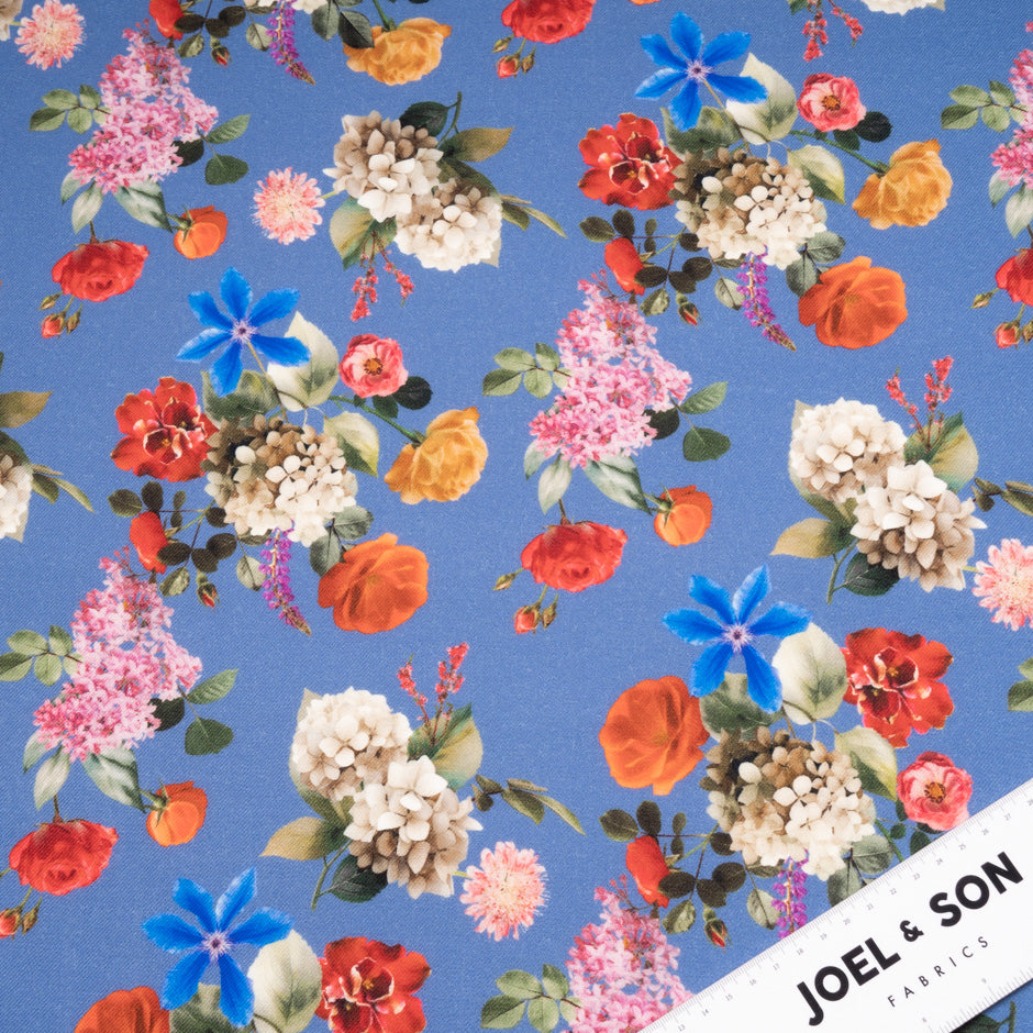 Bold Floral Printed Sky Blue Merino Wool