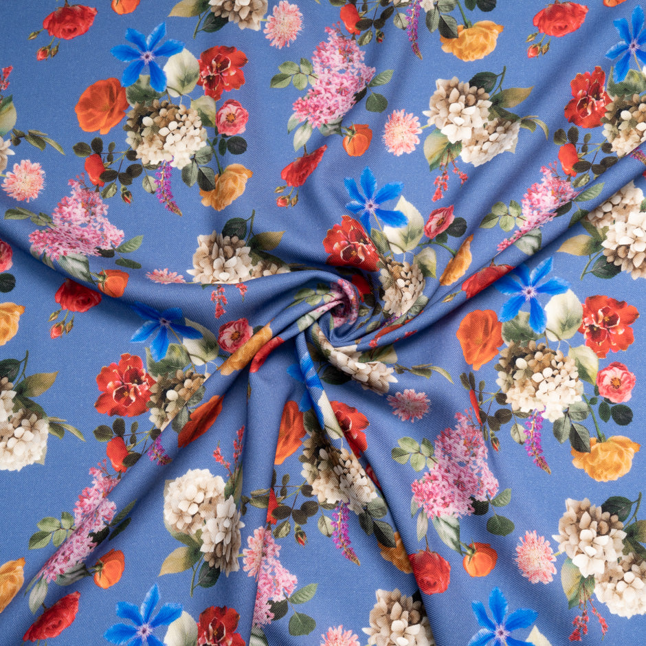 Bold Floral Printed Sky Blue Merino Wool