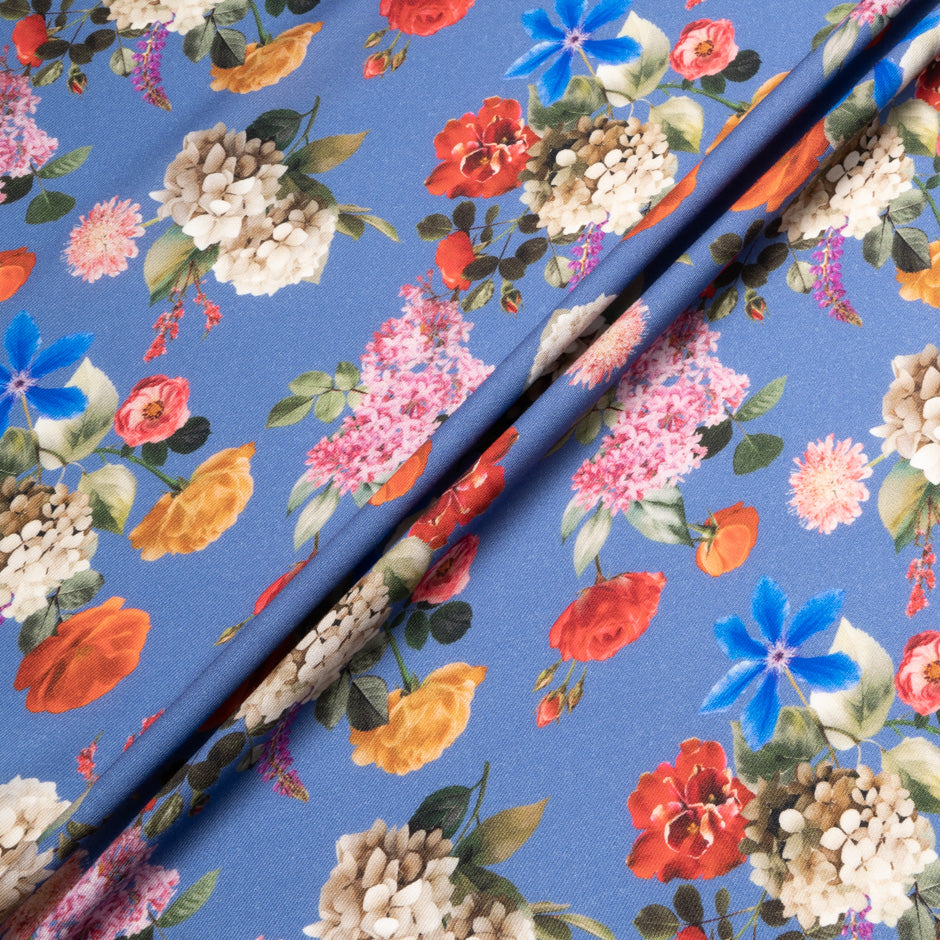 Bold Floral Printed Sky Blue Merino Wool