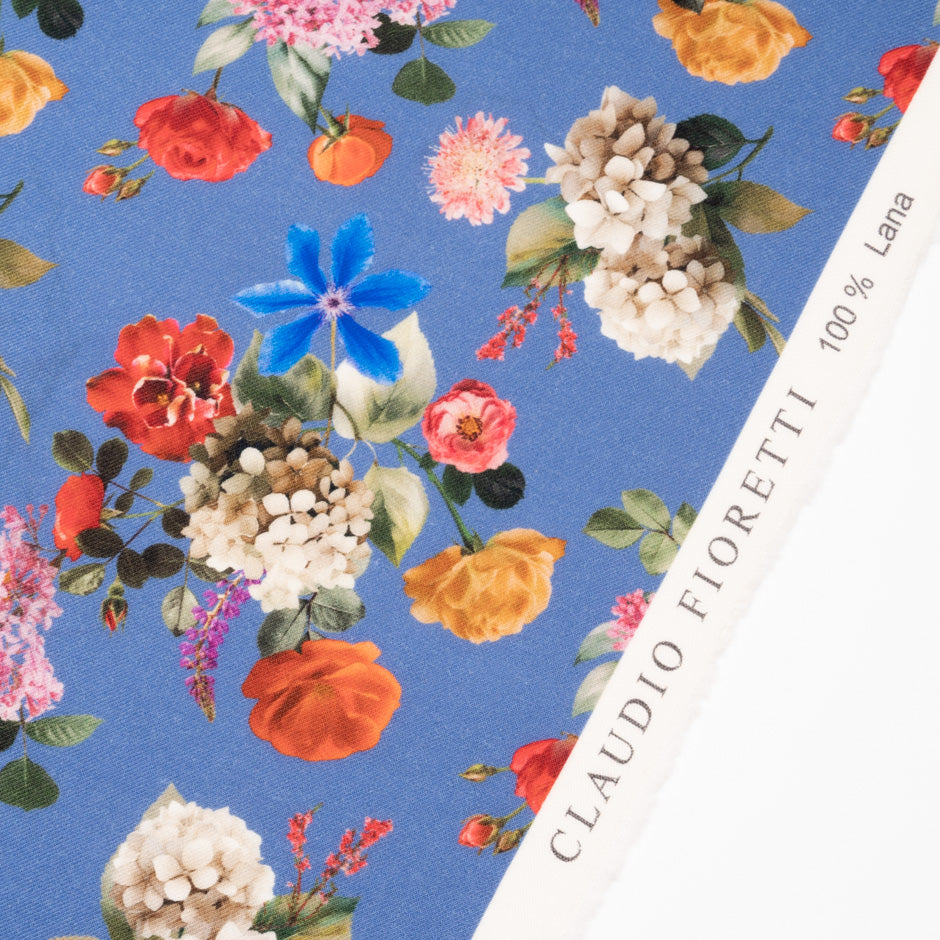 Bold Floral Printed Sky Blue Merino Wool