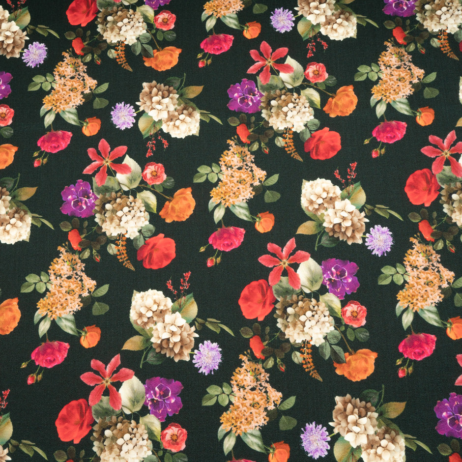Bold Floral Printed Black Merino Wool