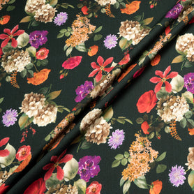 Bold Floral Printed Black Merino Wool