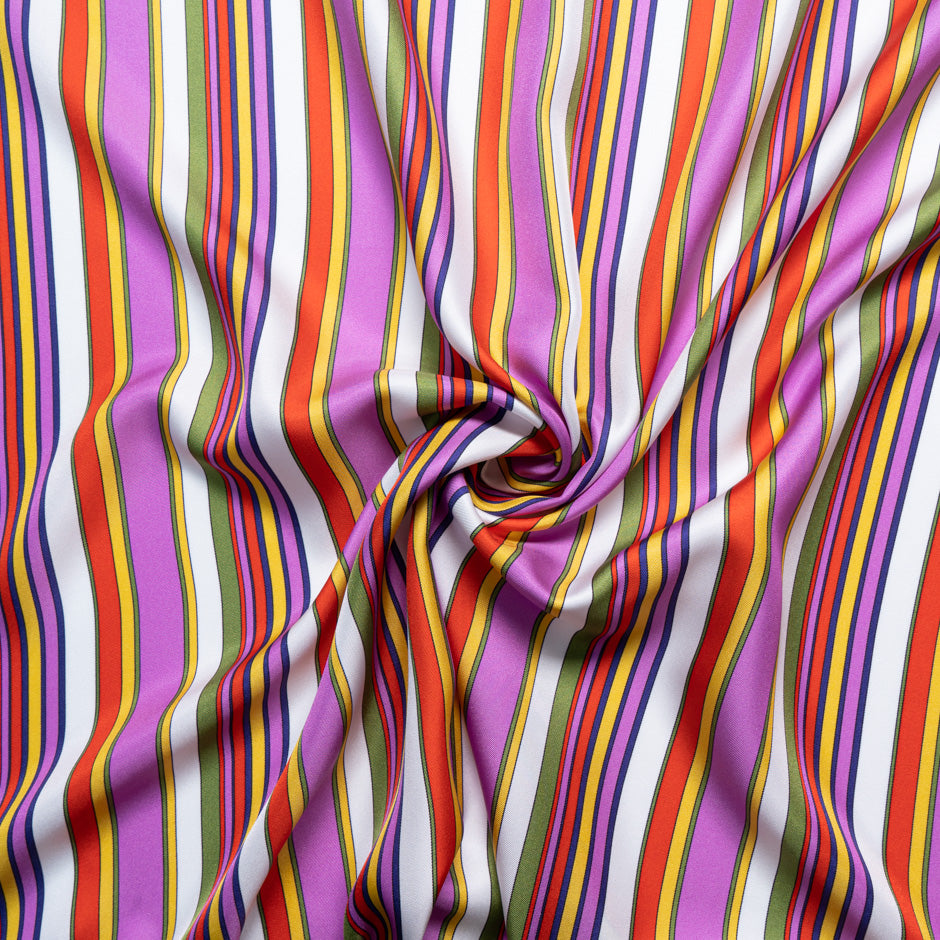 Vibrant Coloured Striped Pure Silk Twill