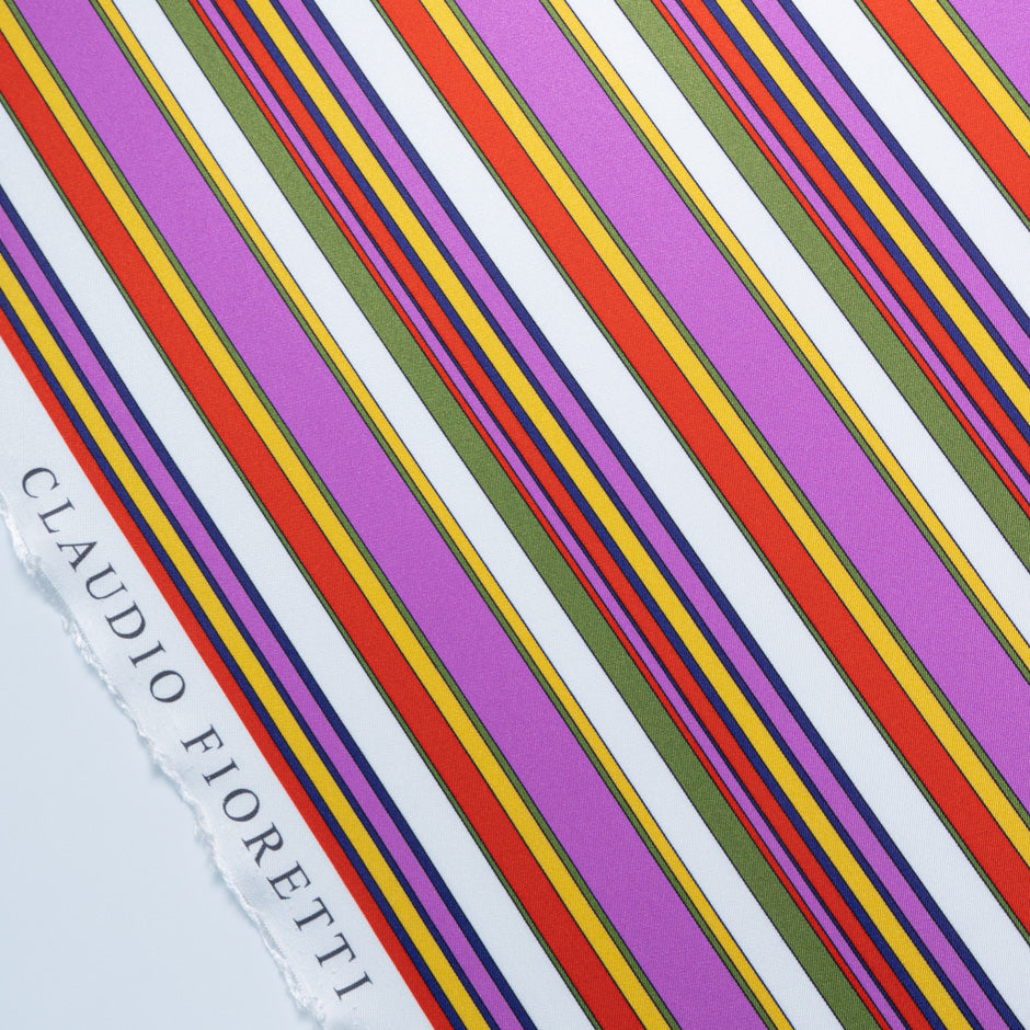 Vibrant Coloured Striped Pure Silk Twill